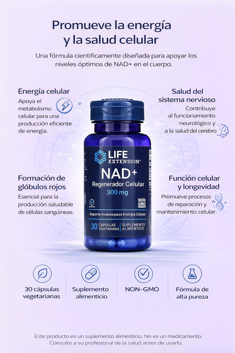NAD+ Regenerador Celular 300 mg (30 veg caps), Life Extension