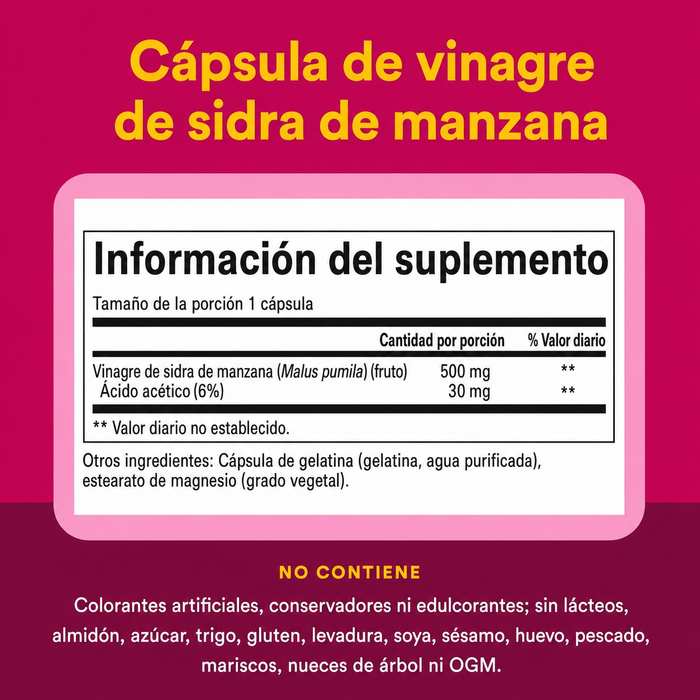 Vinagre de Manzana 500 mg (180 caps), Natural Factors