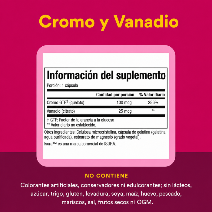 Cromo 100 mcg & Vanadio 25 mcg (90 caps), Natural Factors
