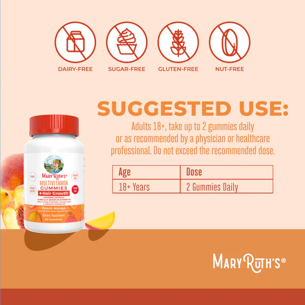 Multivitaminico + Crecimiento del Cabello (60 gomitas), Mary Ruth's