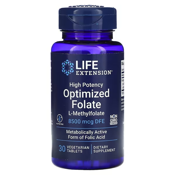 Folato Optimizado de Alta Potencia 8500 mcg (30 veg tabs), Life Extension