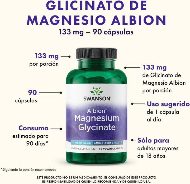 Glicinato de Magnesio de Albion 133 mg (90 caps), Swanson