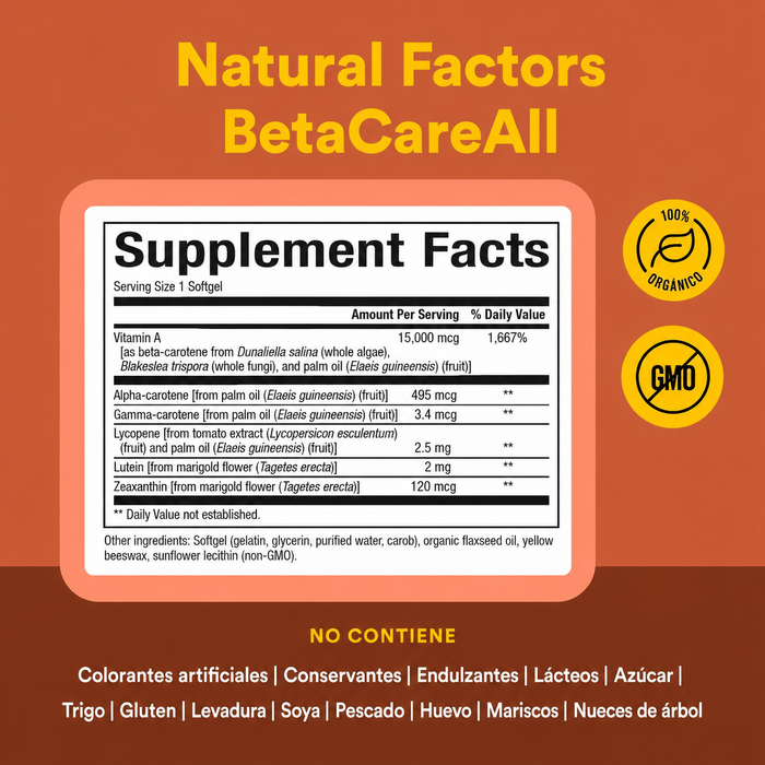 Betacaroteno Natural BetaCareAll® 15,000 mcg (90 softgels), Natural Factors