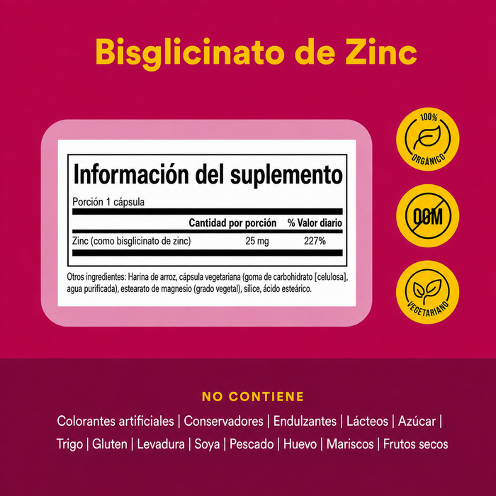 Bisglicinato de Zinc 25 mg (60 vcap), Natural Factors