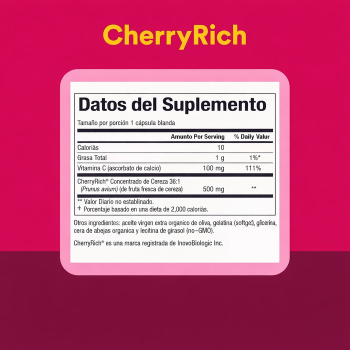 Concentrado de Cereza Alta Potencia 500 mg CherryRich® (90 softgels), Natural Factors