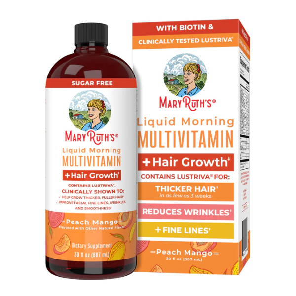 Multivitaminico Matutino + Crecimiento del Cabello Sabor Durazno-Mango, Liquido (30 fl oz 887 ml), Mary Ruth's