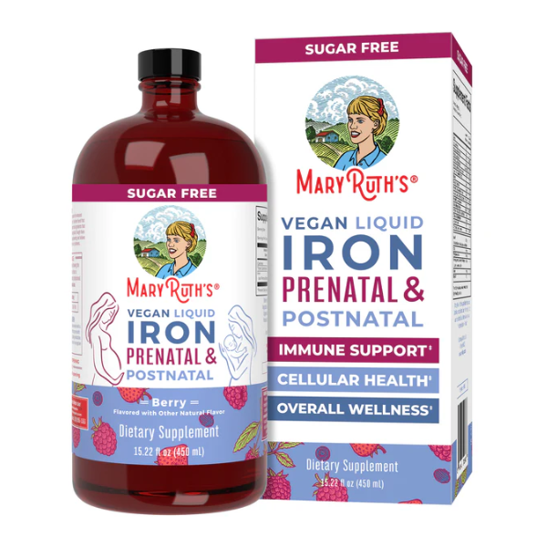 Hierro Prenatal y Posnatal Sabor Frutos Rojos, Liquido (15.22 fl oz 450 ml), Mary Ruth's