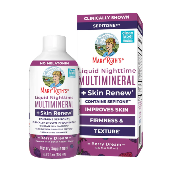 Multimineral Nocturno + Renovacion de Piel Sabor Frutos Rojos, Liquido 450 ml (15.22 fl oz), Mary Ruth's