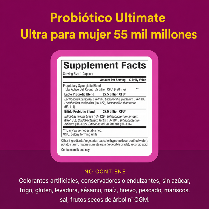 Ultimate Probioticos para Mujeres Ultra 55 Billones (30 vcap), Natural Factors