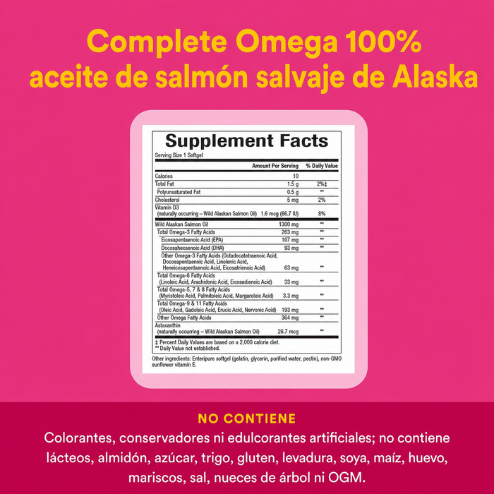 Omega Completo 100% Aceite de Salmon Salvaje de Alaska 1,300 mg Enteripure® (90 softgels), Natural Factors
