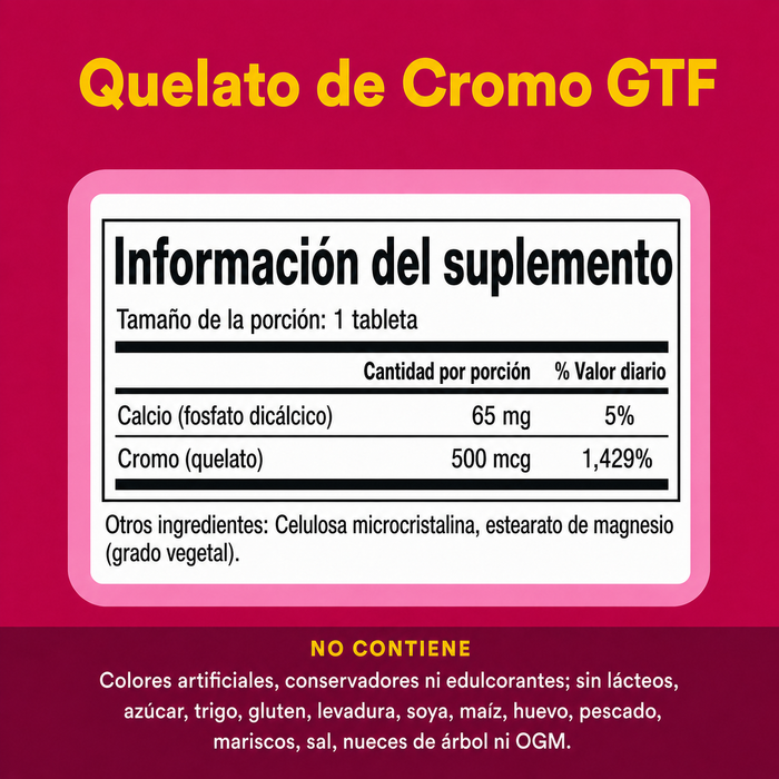 Quelato de Cromo GTF 500 mcg (90 tabs), Natural Factors