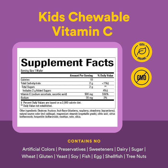 Vitamina C 500 mg Sabor a Mora Azul, Frambuesas & Arandanos (90 tabs), Natural Factors