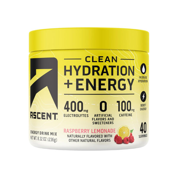 Electrolitos Clean de Hidratacion + Energía Sabor Frambuesa Limonada (8.32 oz 236 g), Ascent
