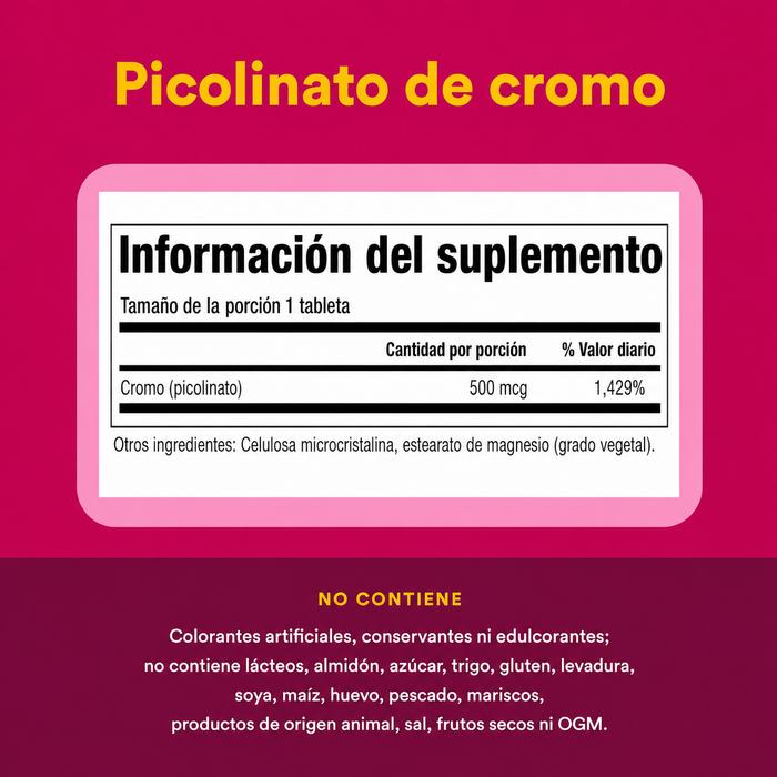 Picolinato de Cromo 500 mcg (90 tabs), Natural Factors