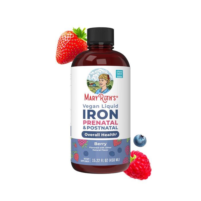 Hierro Prenatal y Posnatal Sabor Frutos Rojos, Liquido 450 ml (15.22 fl oz), Mary Ruth's
