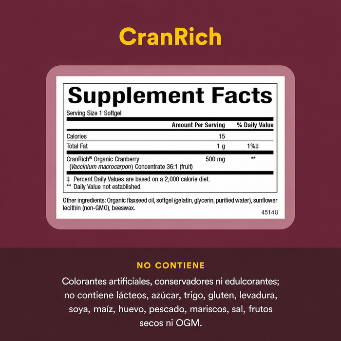 Concentrado de Arandanos CranRich® Super Fuerza 500 mg (90 softgels), Natural Factors