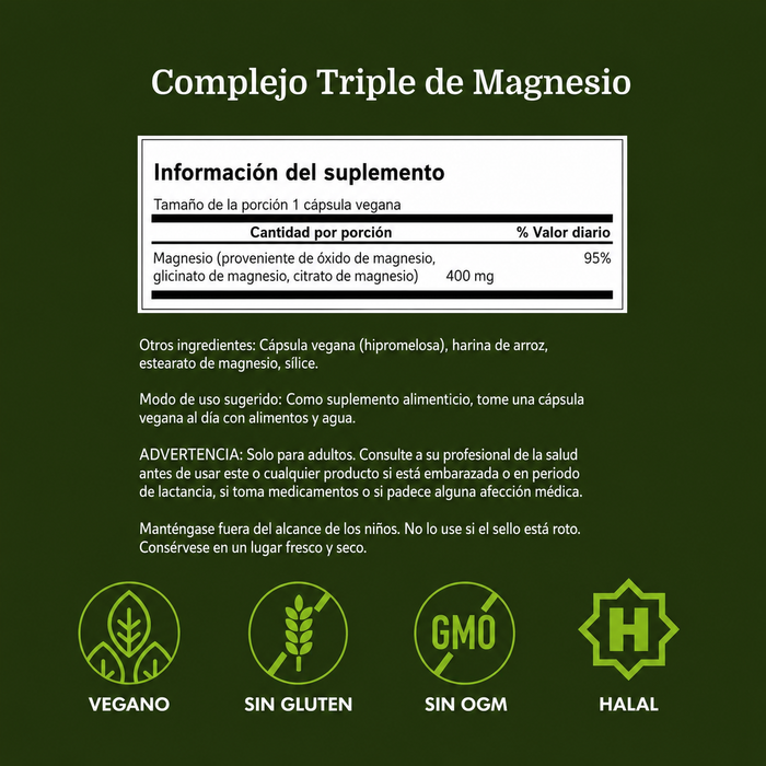 Complejo Triple de Magnesio 400mg (100 caps), Swanson
