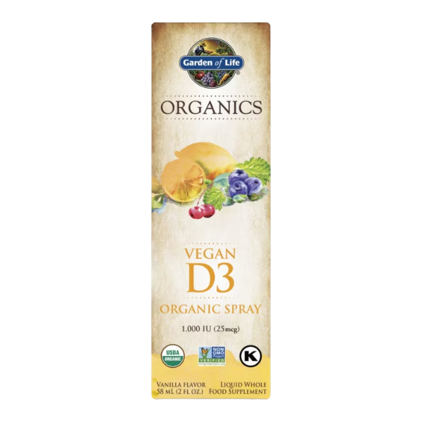 CC Vitamina D3 Orgánica 25 mcg Sabor Vainilla, Spray (2 oz 58 ml), Garden of Life