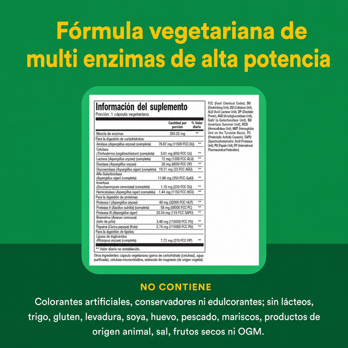 Multi Enzimas Vegetarianas de Alta Potencia (60 vcap), Natural Factors