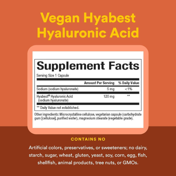 Acido Hialuronico Vegano 120 mg Hyabest® (60 veg caps), Natural Factors