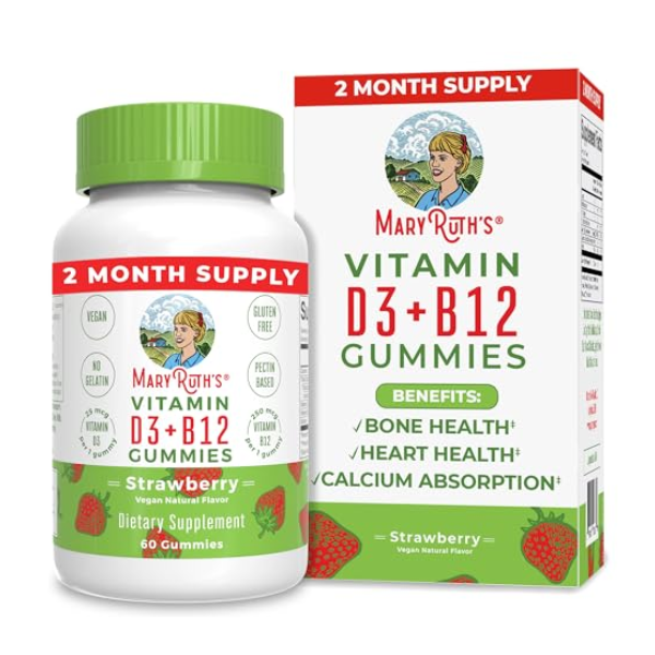 D3 + B12 Sabor Fresa (60 gomitas), Mary Ruth´s