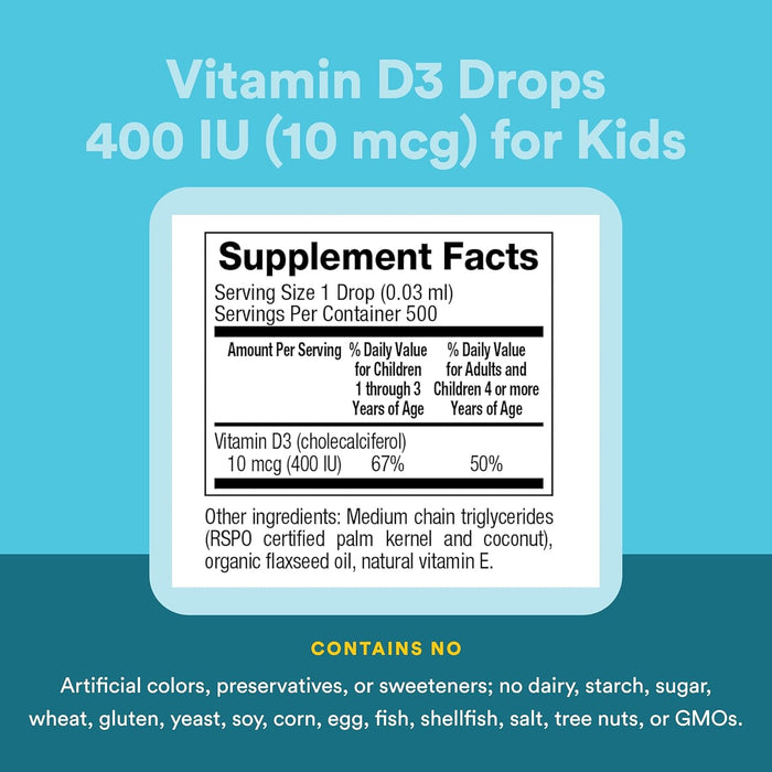 Vitamina D3 para Niños 10 mcg, 10 mcg (15 ml 0.5 oz), Natural Factors