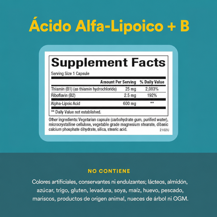 Acido Alfa-Lipoico 600 mg con B1 & B2 (60 vcap), Natural Factors