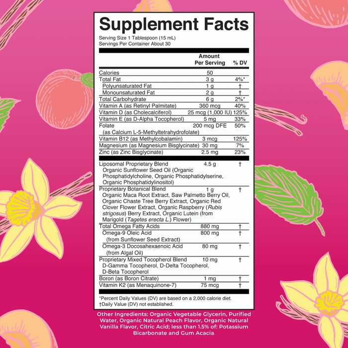 Multivitamínico Liposomal para la Salud Energética de la Mujer 40+ Sabor Vainilla Melocotón, Líquido 450 ml | Mary Ruth's