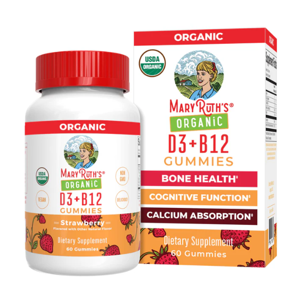 D3+B12 Organico Sabor Fresa (60 Gomitas), Mary Ruth´s
