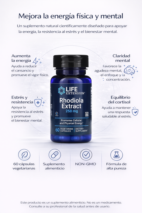 Extracto De Rodiola 250 mg (60 veg caps), Life Extension
