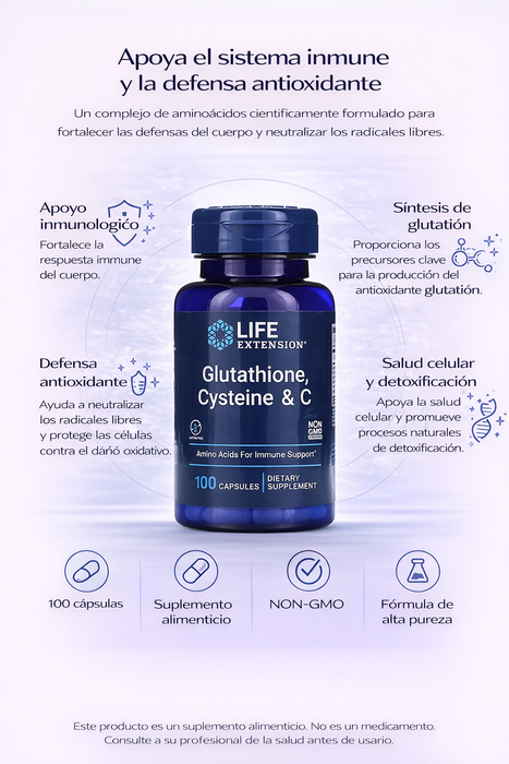 Ayuda antioxidante + Glutation, Cisteina y Vitamina C (100 caps), Life Extension