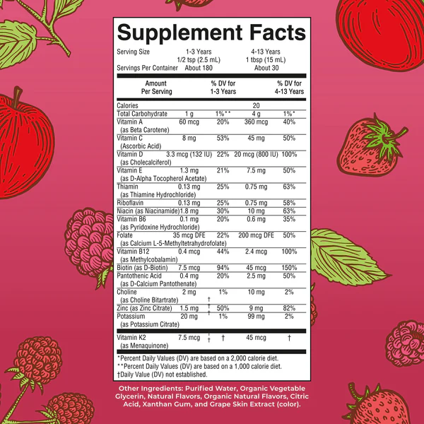 Multivitaminico Matutino para Niños Sabor Manzana y Frutos Rojos, Liquido 450 ml (15.22 fl oz), Mary Ruth's