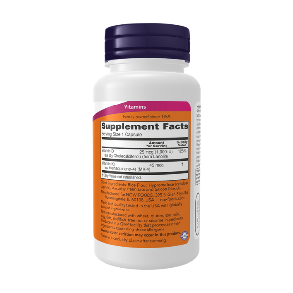 Vitamina D3 1000 UI con K2 45 mcg (120 veg caps)
