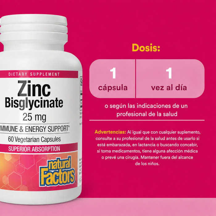 Bisglicinato de Zinc 25 mg (60 vcap), Natural Factors