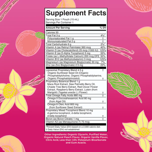 Multivitaminico Liposomal para Mujer 40+ Sabor Vainilla Melocoton 14 sobres de 15 ml (0.5 fl oz), Mary Ruth's