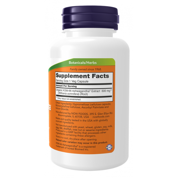 KSM-66 Ashwagandha®  600 mg (90 veg caps), Ayuda contra el estres, Now