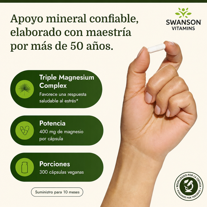 Complejo Triple de Magnesio 400mg (100 caps), Swanson