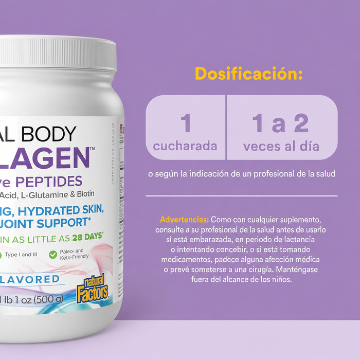 Total Body Collagen™ Polvo de Peptidos Bio Activos Sin Sabor 1 lb (1 oz), Natural Factors