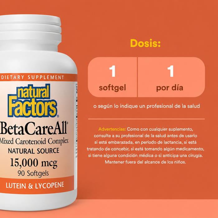 Betacaroteno Natural BetaCareAll® 15,000 mcg (90 softgels), Natural Factors