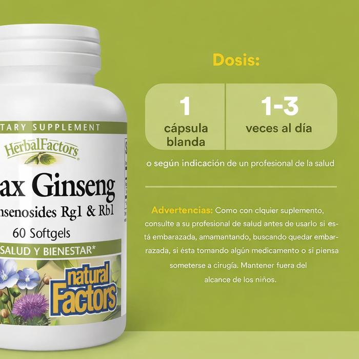 Panax Ginseng, HerbalFactors® (60 softgels), Natural Factors
