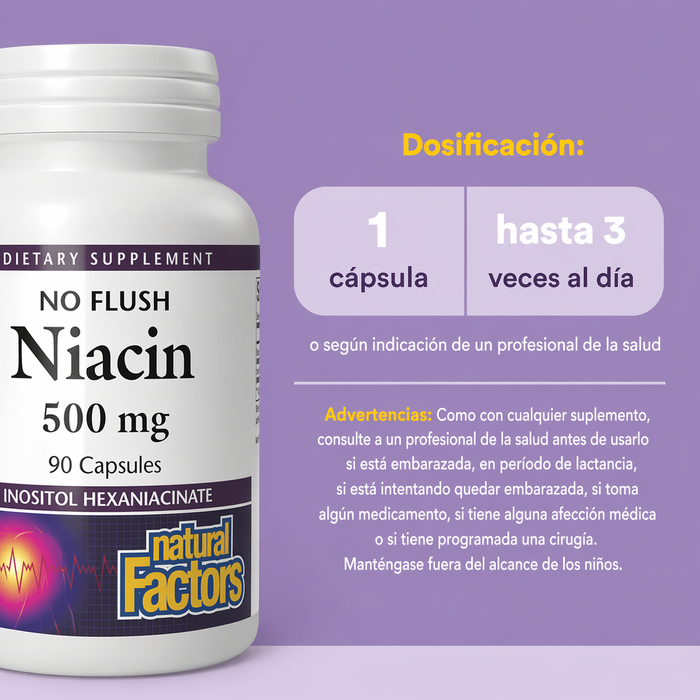 EX B3 Niacin 500 mg Sin Descarga (90 caps), Natural Factors