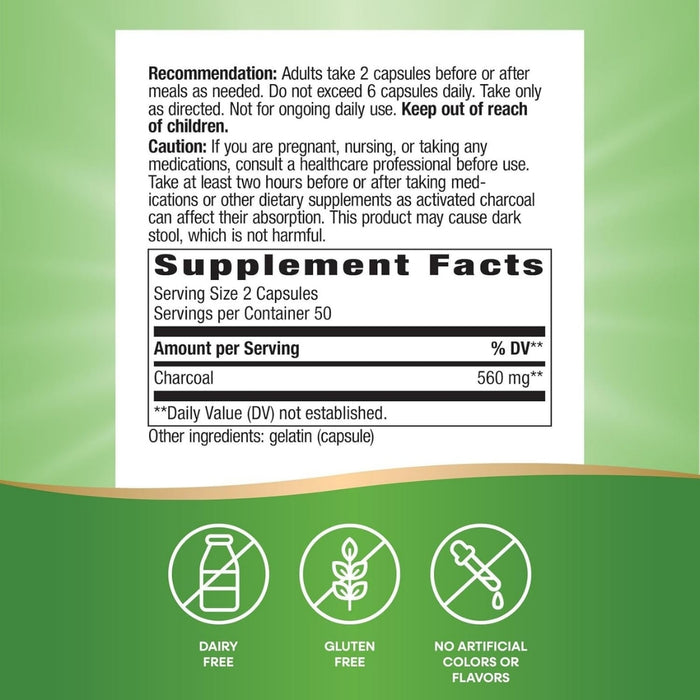 Carbón Vegetal Activado, 560 mg (100 caps), Nature's Way