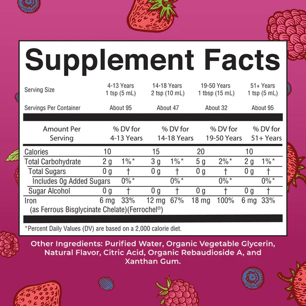 Hierro Liquido Sabor Frutos Rojos 450 ml (15.22 fl oz), Mary Ruth's