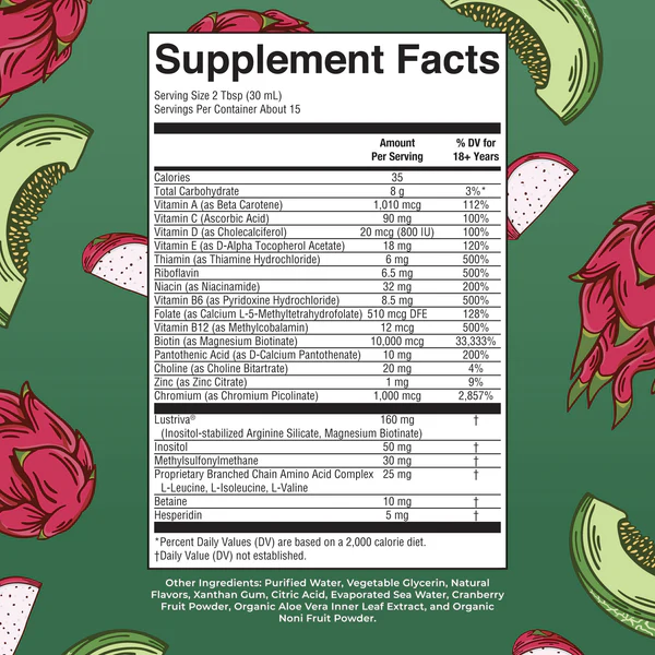 Multivitaminico Matutino + Crecimiento del Cabello Sabor Pitaya-Melon, Liquido 450 ml (15.22 fl oz), Mary Ruth's
