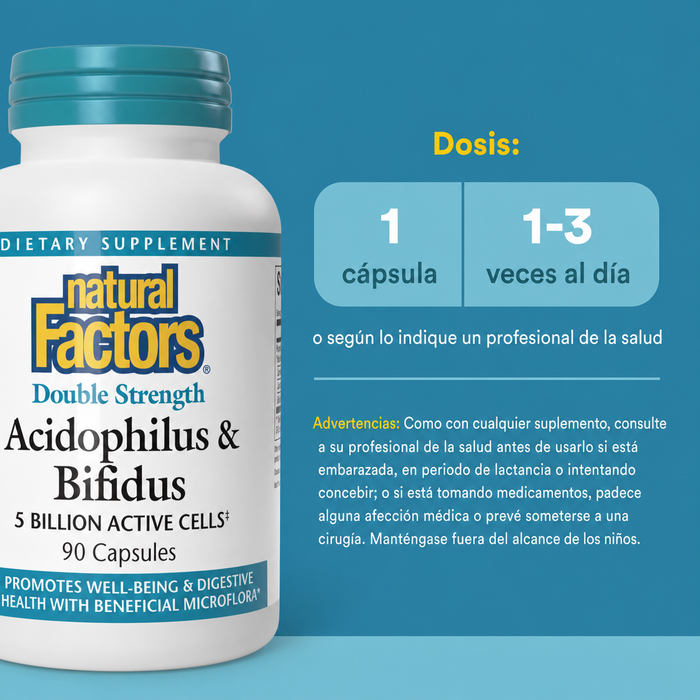 Doble Fuerza de Acidophilus y Bifidus 10 Billones (90 caps), Natural Factors