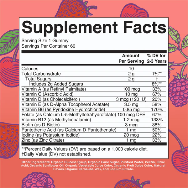 Multivitaminico Organico para Niños Sabor Moras y Cereza (60 gomitas), Mary Ruth's