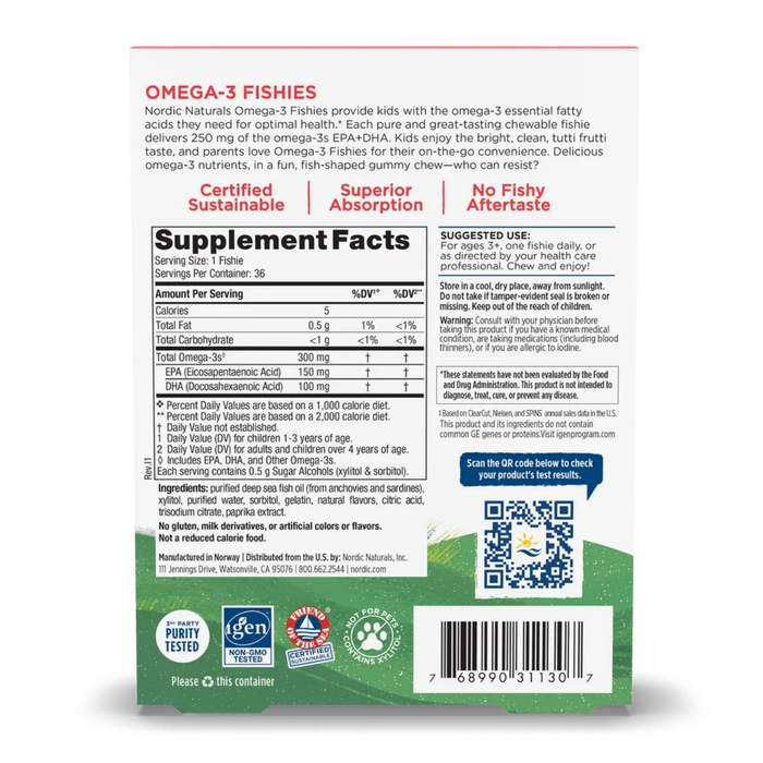 Omega-3 para Niños Sabor Tutii Frutii 300 mg (36 gomitas), Nordic Naturals