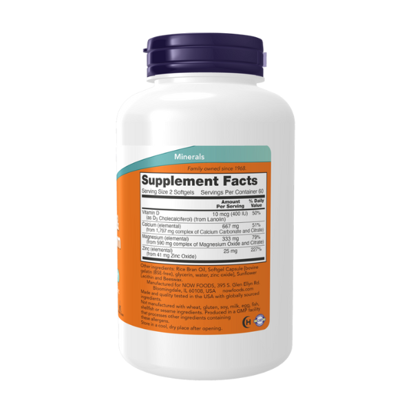 Calcio y Magnesio con Vitamina D3 y Zinc (120 softgels)