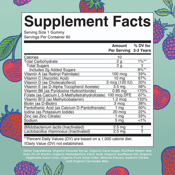 Multivitaminico y Postbiotico para Niños, Sabor Moras y Cereza (60 gomitas), Mary Ruth´s