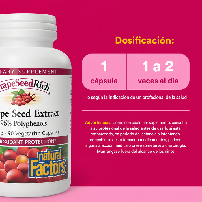 Extracto de Semilla de Uva 100 mg GrapeSeedRich® (90 veg caps), Natural Factors